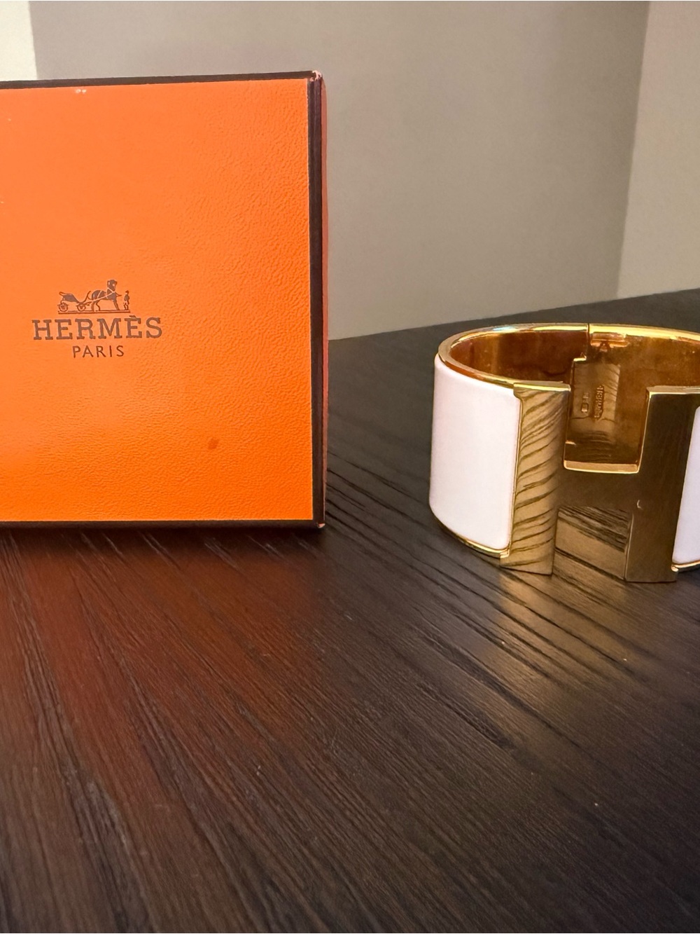 Hermes White and Gold Clic H Bracelet